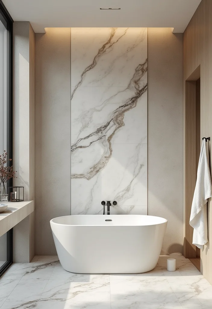 14 Bathroom Backsplash Ideas for Stylish Easy to Clean Updates 7. Stone Slab Backsplash