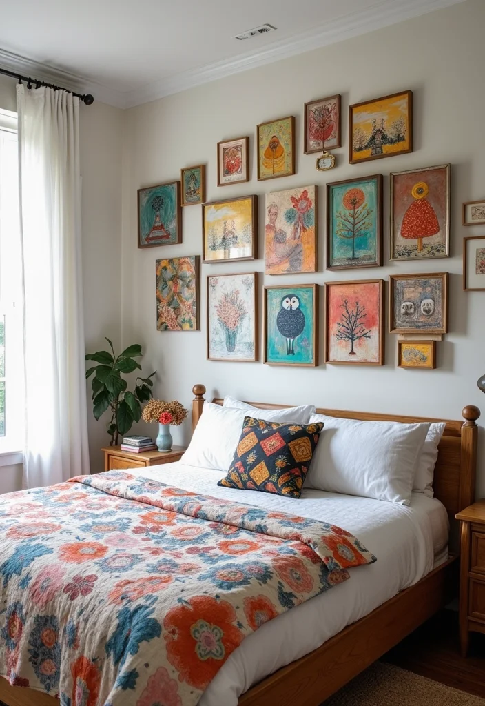 14 Bedroom Accent Wall Ideas for Stylish Texture and Color 11. Upcycled Art Collage