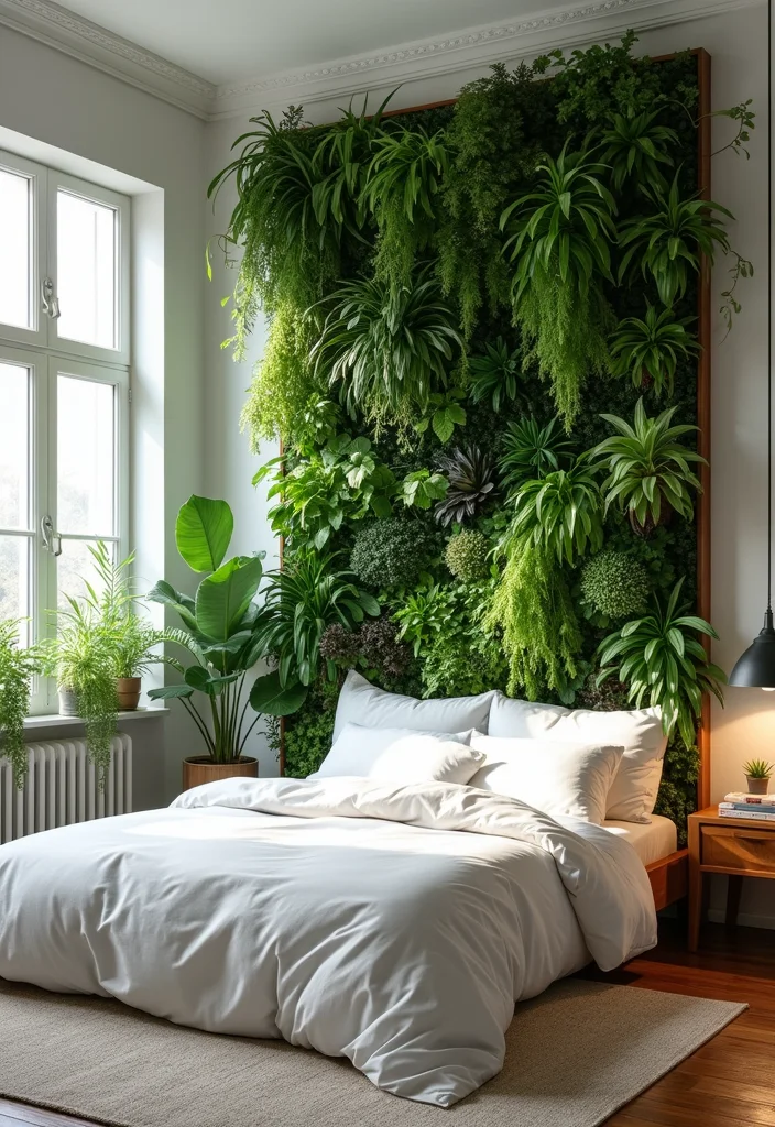 14 Bedroom Accent Wall Ideas for Stylish Texture and Color 12. Indoor Vertical Garden