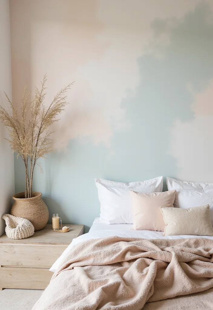14 Bedroom Accent Wall Ideas for Stylish Texture and Color 13. Soft Color Wash