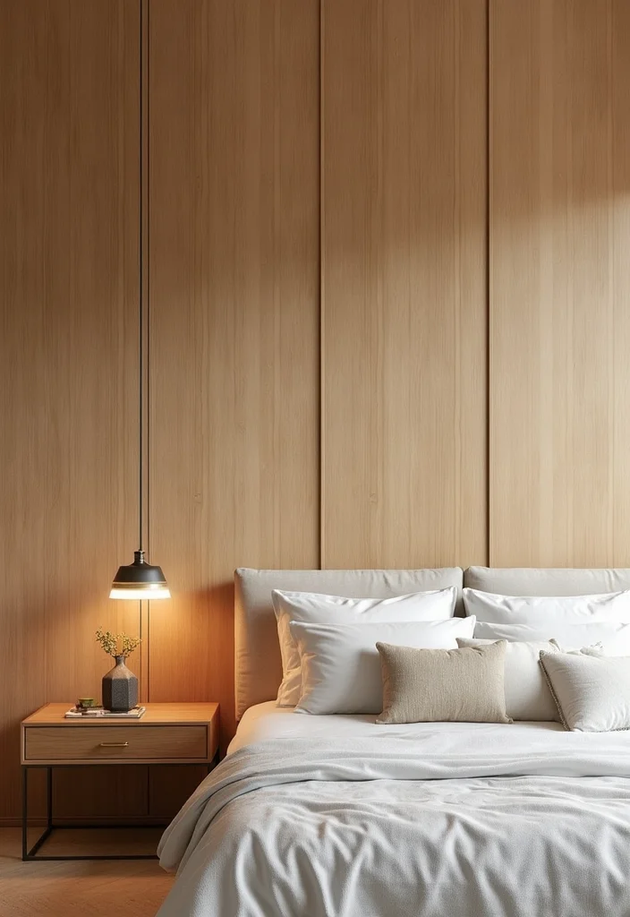 14 Bedroom Accent Wall Ideas for Stylish Texture and Color 14. Natural Bamboo Panels