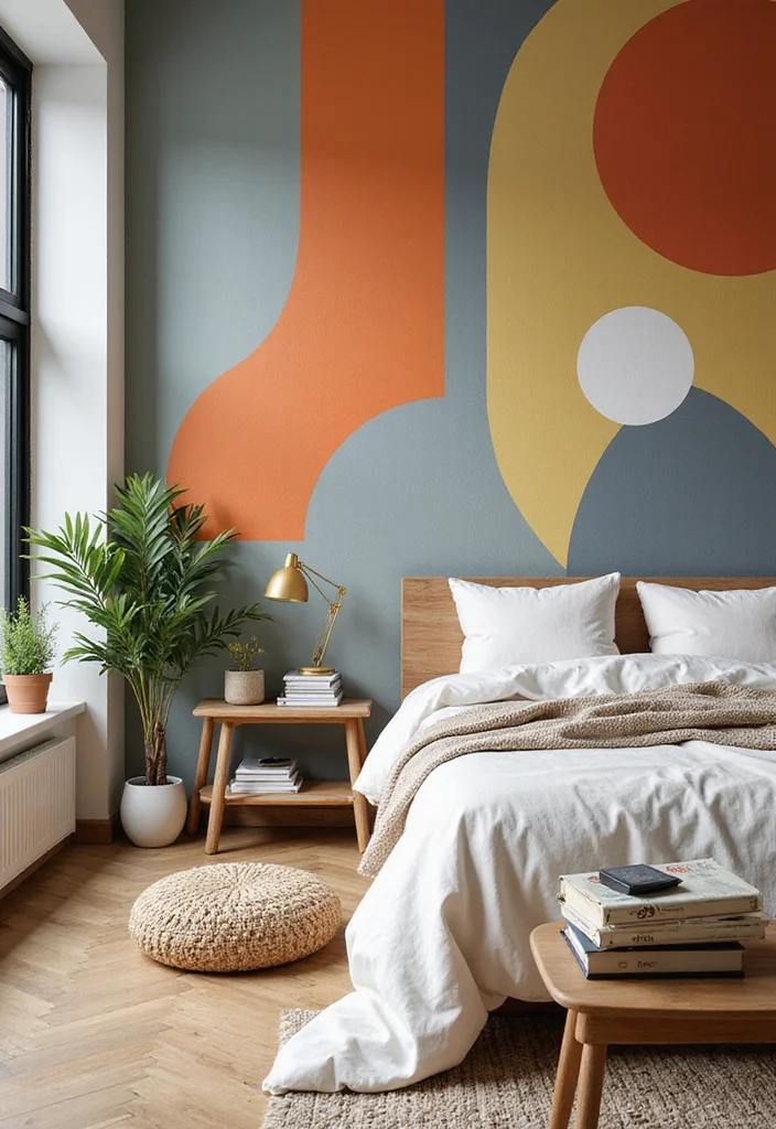 14 Bedroom Accent Wall Ideas for Stylish Texture and Color 2. Bold Painted Geometrics