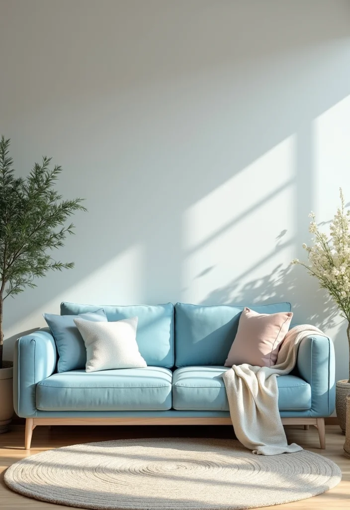 14 Blue Couch Living Room Ideas for Calm Fresh Modern Looks 10. Light and Airy Aesthetic