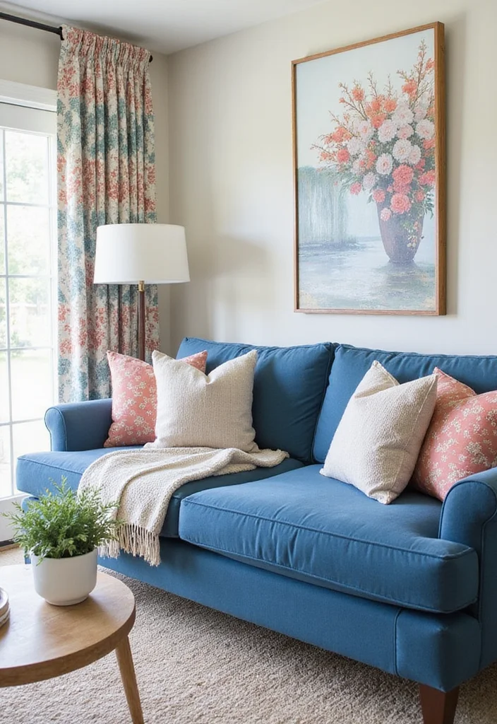 14 Blue Couch Living Room Ideas for Calm Fresh Modern Looks 14. Seasonal Switch Ups