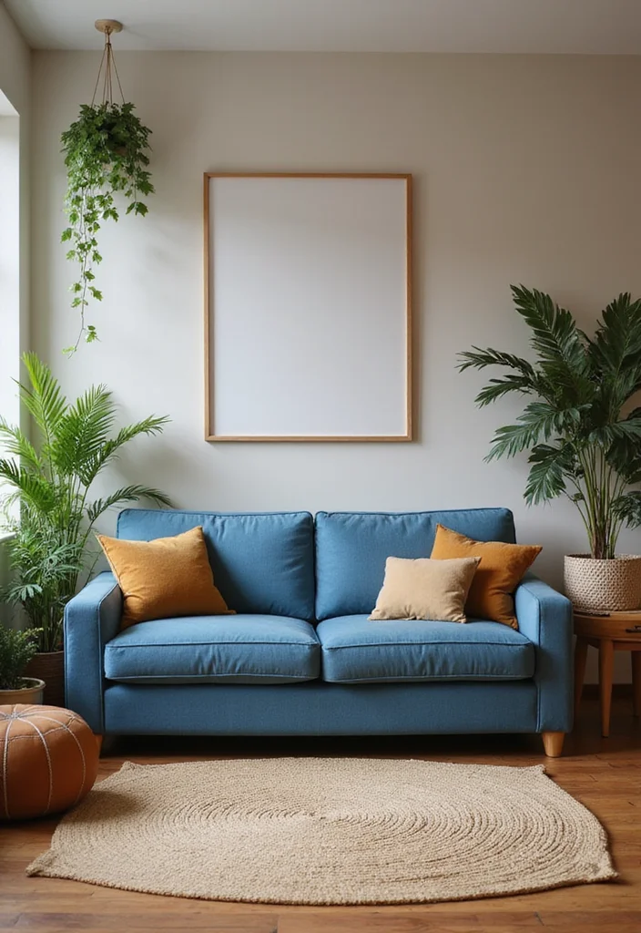 14 Blue Couch Living Room Ideas for Calm Fresh Modern Looks 3. Earthy Tones and Ocean Hues