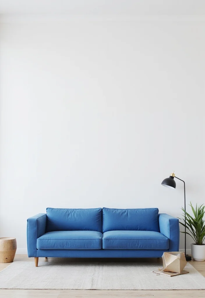 14 Blue Couch Living Room Ideas for Calm Fresh Modern Looks 4. Minimalist Aesthetic
