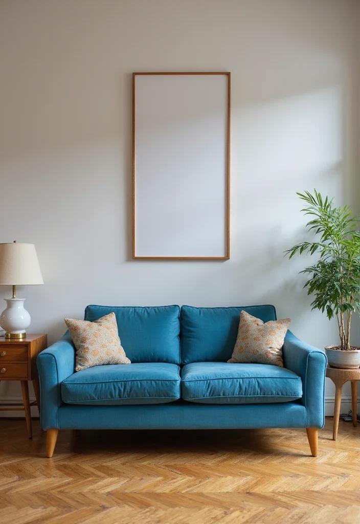 14 Blue Couch Living Room Ideas for Calm Fresh Modern Looks 8. Vintage Vibes
