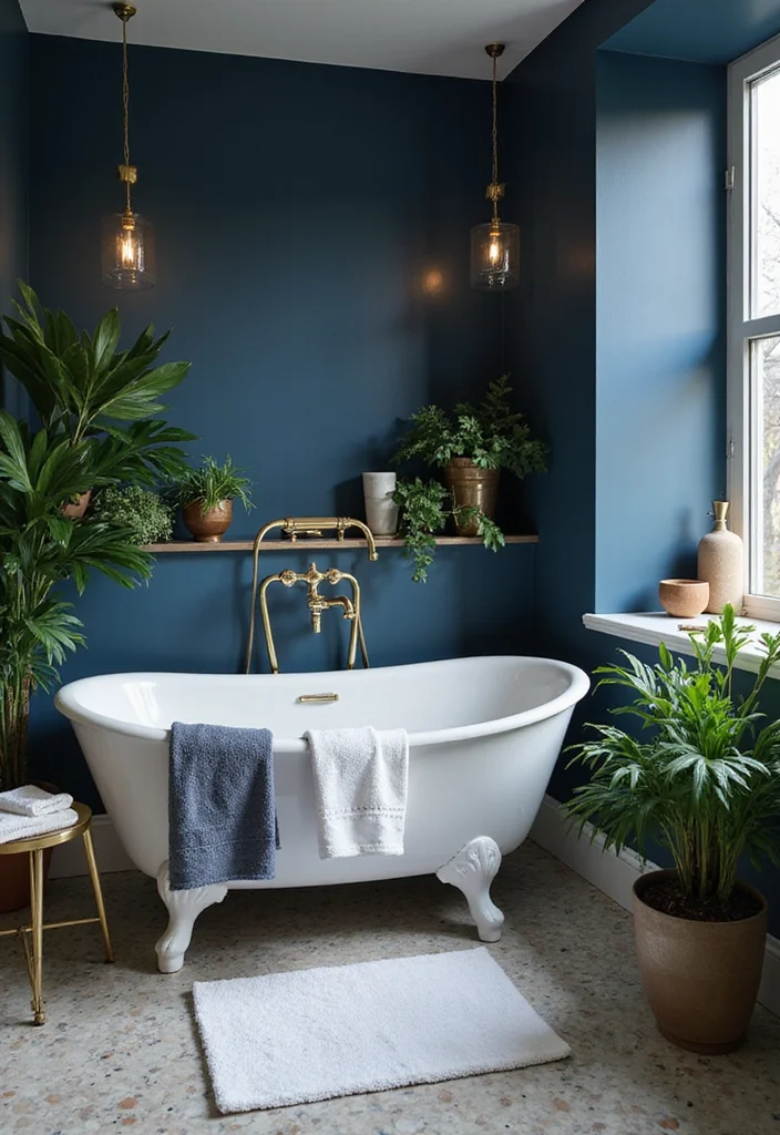 14 Dark Bathroom Ideas for Bold Cozy Moody Atmosphere 1 14 Dark Bathroom Ideas for Bold Cozy Moody Atmosphere 1. Midnight Blue Elegance