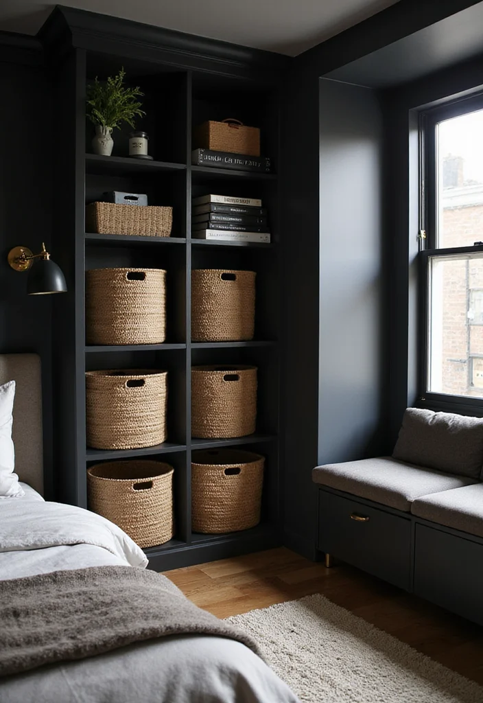 14 Dark Bedroom Ideas for Bold Cozy Restful Ambience 14. Keep It Organized