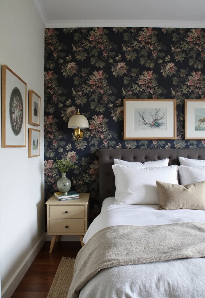 14 Dark Bedroom Ideas for Bold Cozy Restful Ambience 5. Accent Walls with Dark Wallpaper