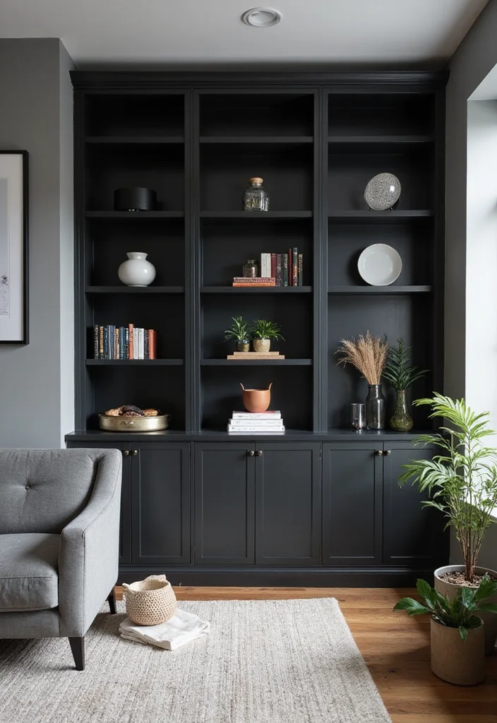 14 Gray and Black Living Room Ideas for Sleek Modern Drama 111 14 Gray and Black Living Room Ideas for Sleek Modern Drama 11. Custom Built ins