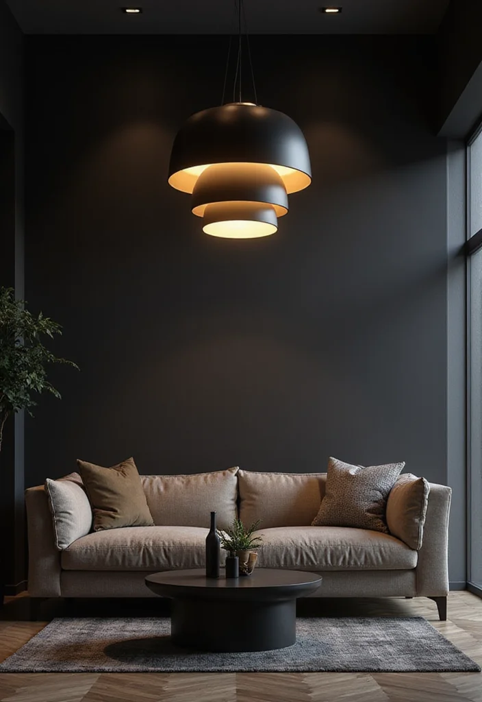 14 Gray and Black Living Room Ideas for Sleek Modern Drama 56 14 Gray and Black Living Room Ideas for Sleek Modern Drama 6. Statement Lighting