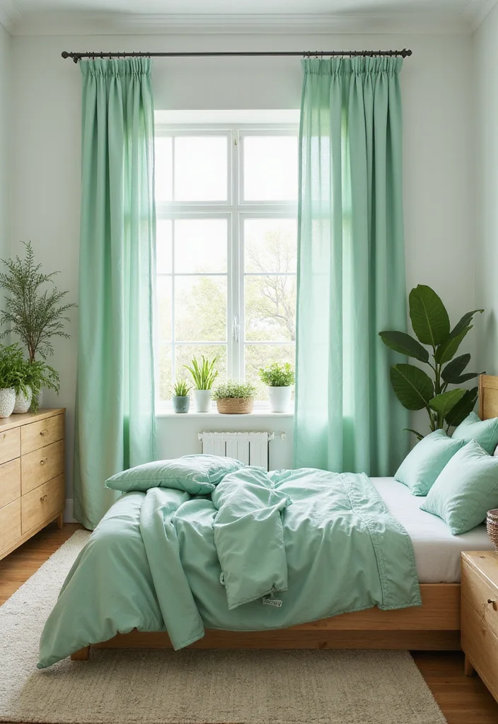 14 Green Bedroom Ideas for Calm Fresh Natural Appeal 12 14 Green Bedroom Ideas for Calm Fresh Natural Appeal 2. Minty Fresh Vibes