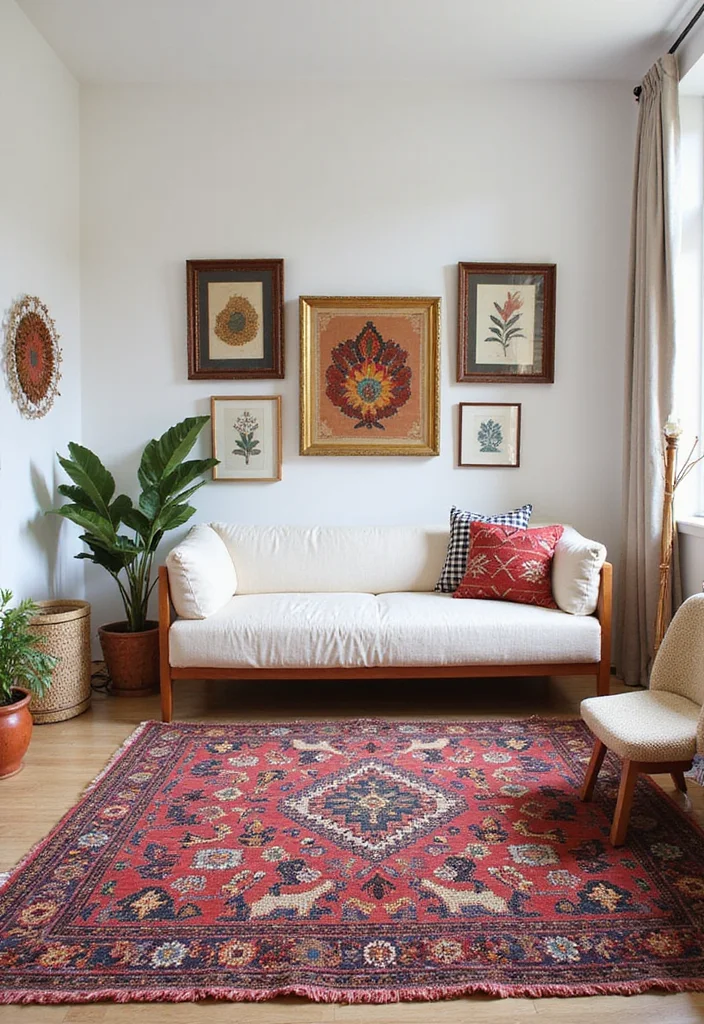 14 Living Room Rug Ideas for Soft Texture and Grounded Style 12. Colorful Haitian Artisanship