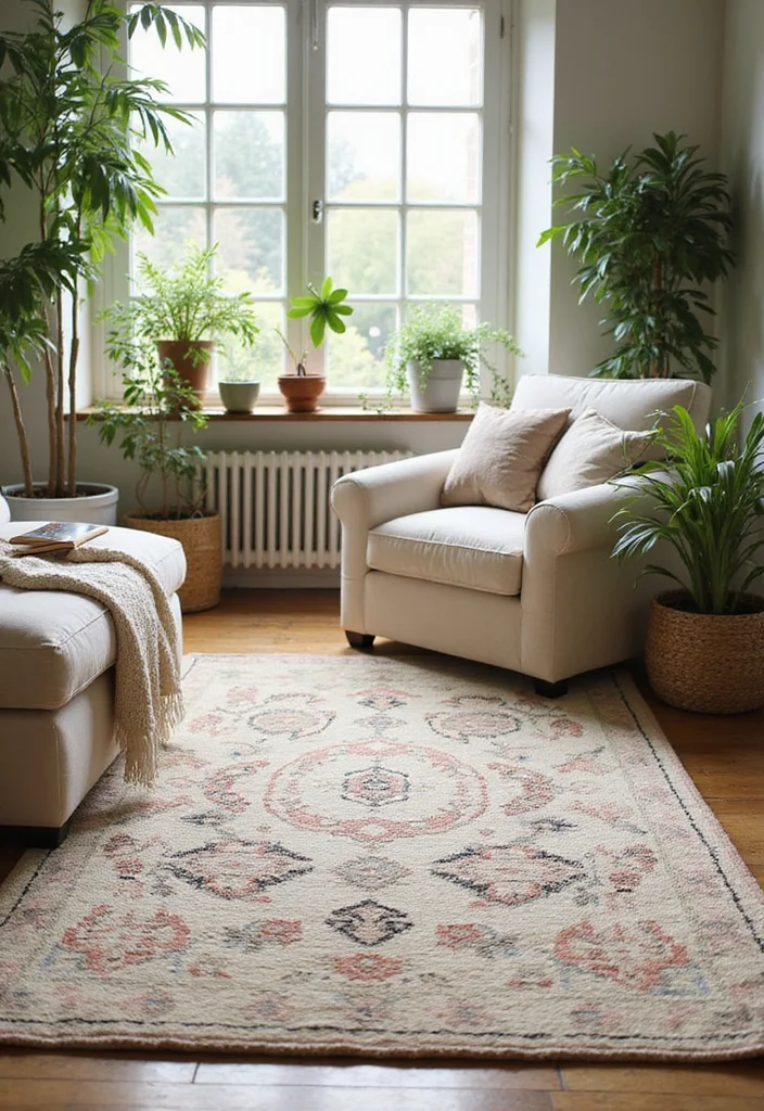 14 Living Room Rug Ideas for Soft Texture and Grounded Style 3. Organic Cotton Comfort