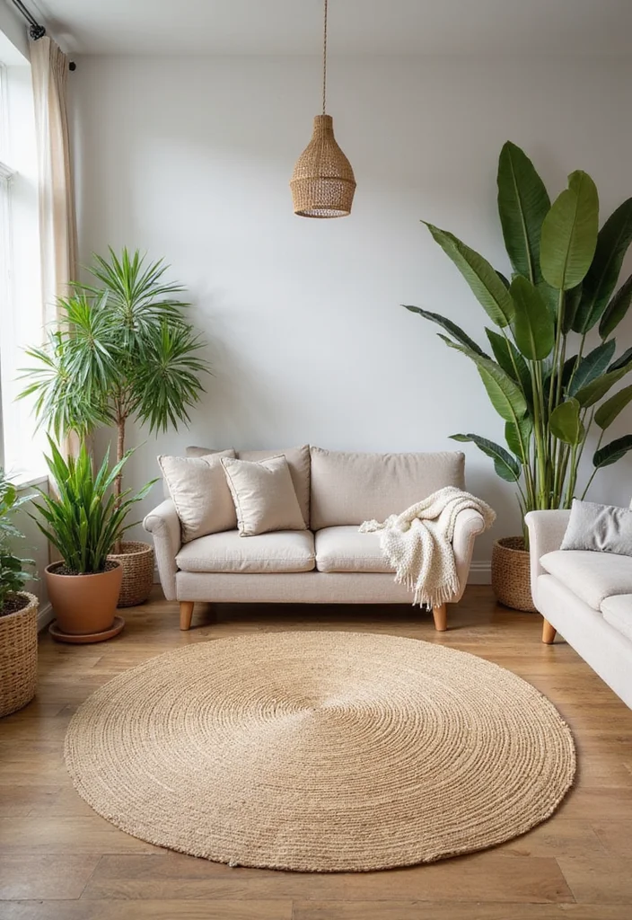 14 Living Room Rug Ideas for Soft Texture and Grounded Style 5. Bamboo Beauties