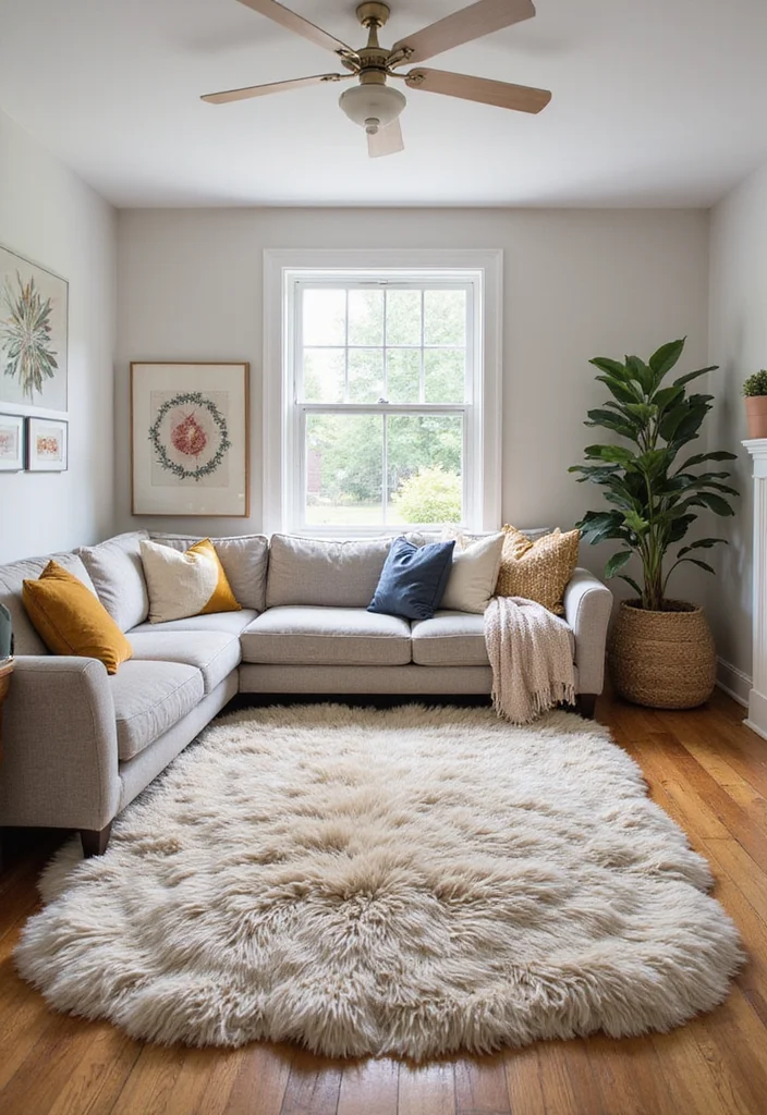 14 Living Room Rug Ideas for Soft Texture and Grounded Style 8. Soft Textured Shag Rugs
