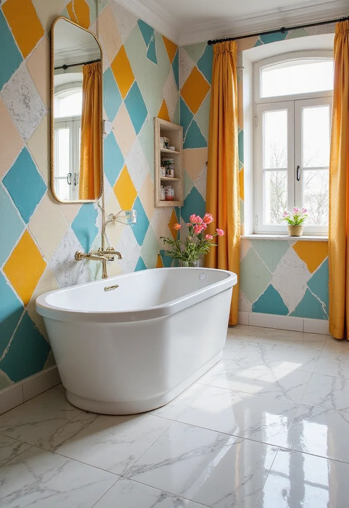 14 Marble Bathroom Ideas for Elegant Bright Luxury Appeal 45 14 Marble Bathroom Ideas for Elegant Bright Luxury Appeal 5. Marble Accents with Colorful Tiles