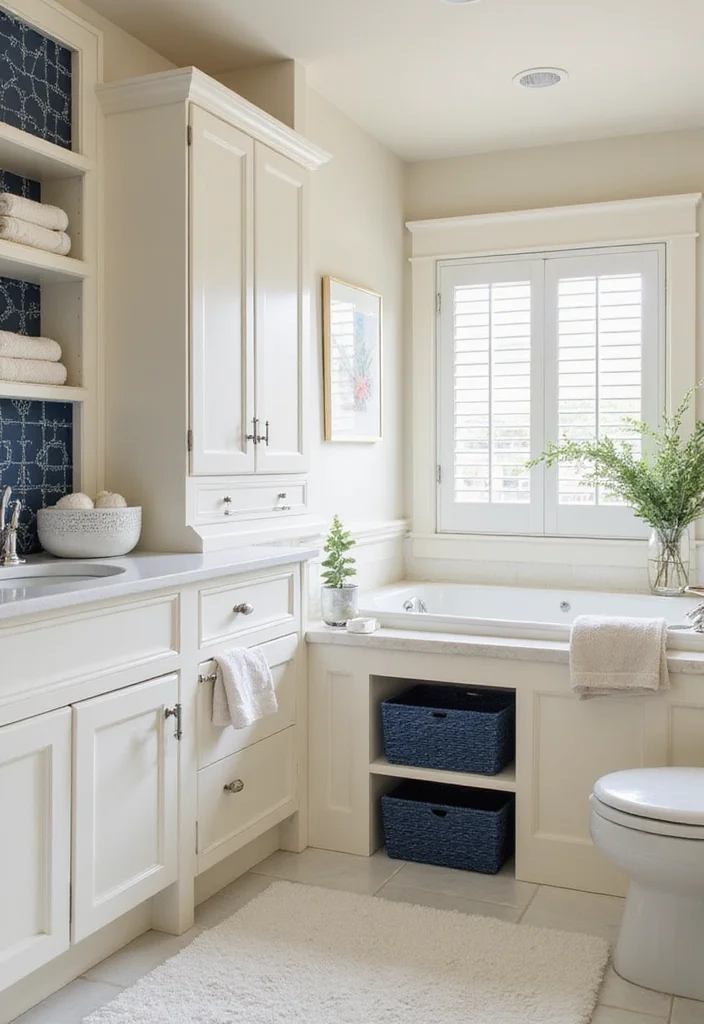 14 Neutral Bathroom Ideas for Calm Timeless Everyday Comfort 56 14 Neutral Bathroom Ideas for Calm Timeless Everyday Comfort 6. Crisp Cream and Navy