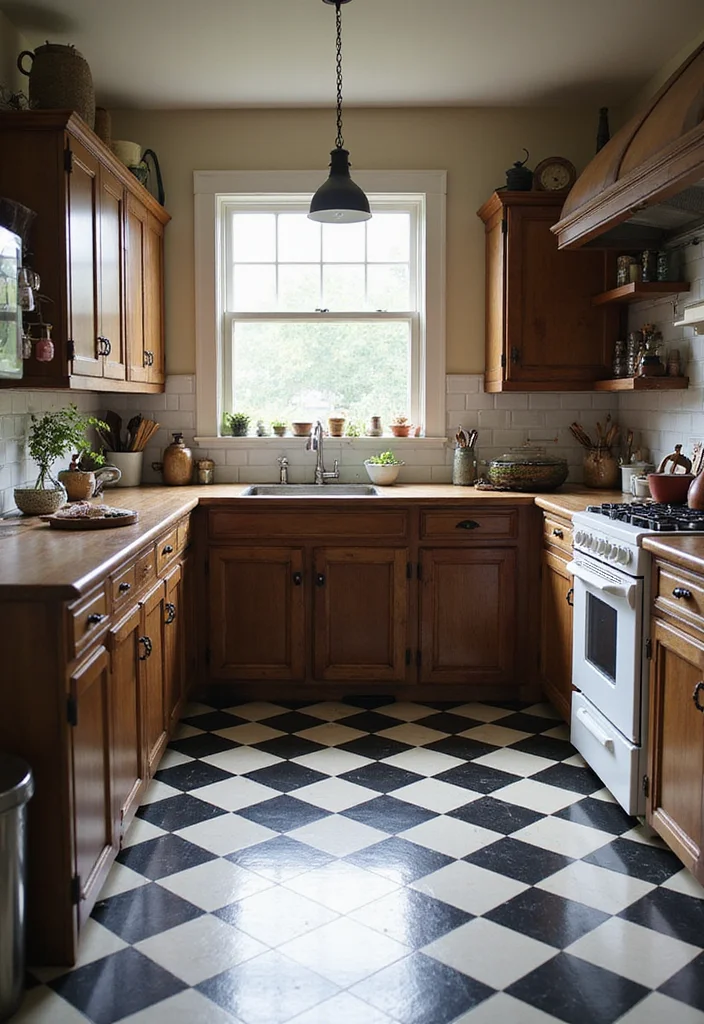 14 Vintage Kitchen Ideas for Timeless Charming Personality 12 14 Vintage Kitchen Ideas for Timeless Charming Personality 2. Classic Checkerboard Floors