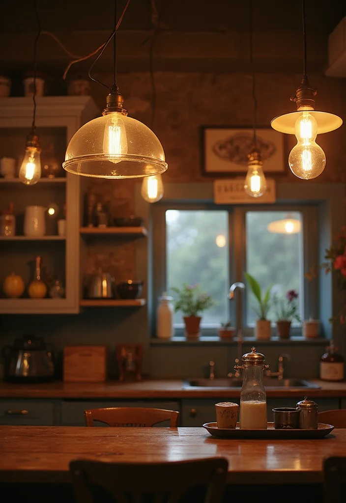 14 Vintage Kitchen Ideas for Timeless Charming Personality 56 14 Vintage Kitchen Ideas for Timeless Charming Personality 6. Retro Lighting Fixtures