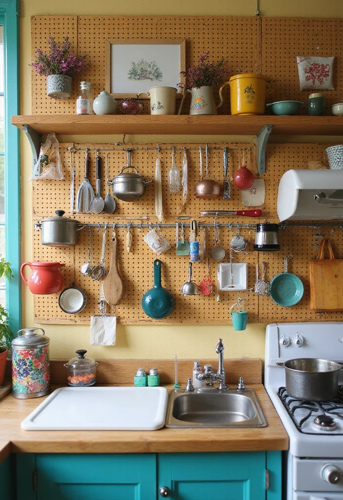 14 Wall Kitchen Ideas for Clean Space Saving Vertical Style 3. Pegboard Wall for Versatile Storage
