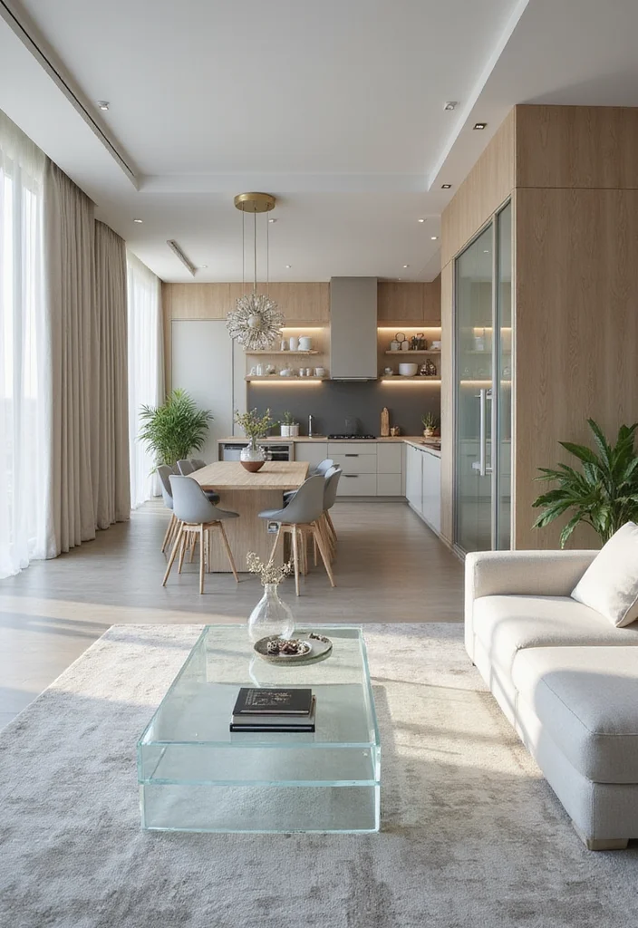 16 Kitchen and Living Room Ideas for Open Functional Layouts 10. Opt for Transparent Materials