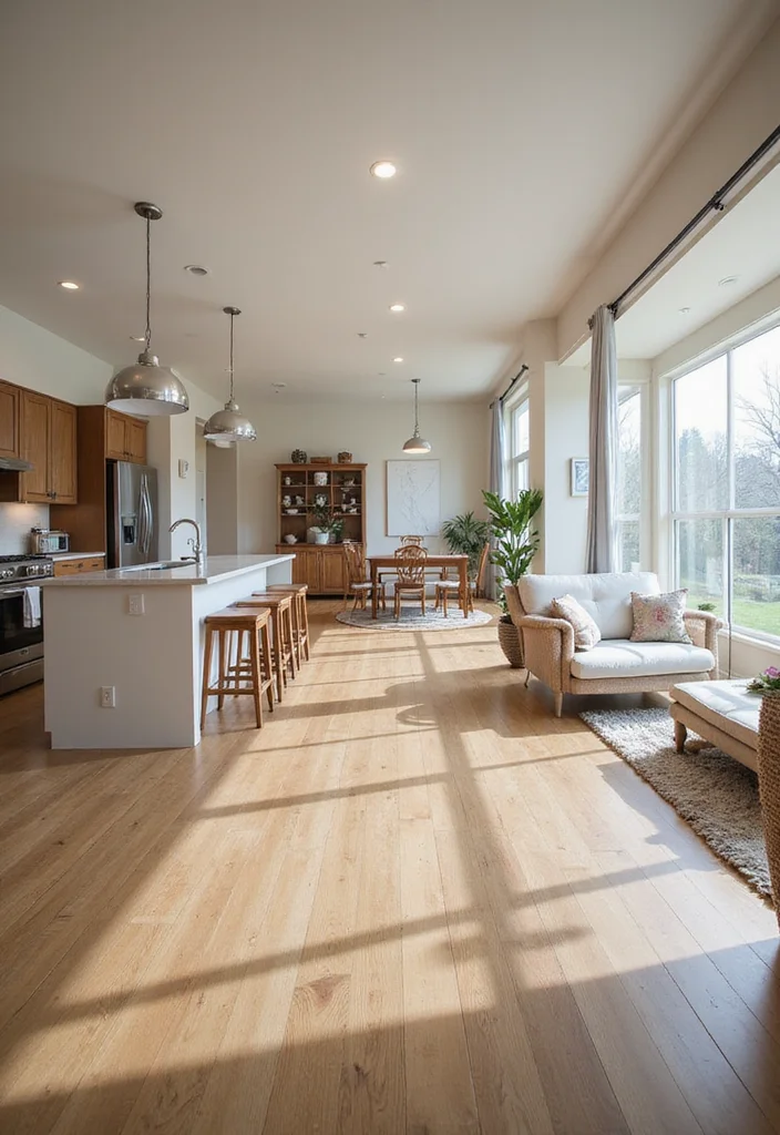16 Kitchen and Living Room Ideas for Open Functional Layouts 14. Use Visual Continuity with Flooring