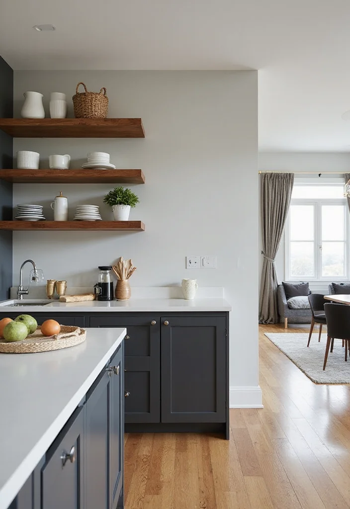 16 Kitchen and Living Room Ideas for Open Functional Layouts 4. Add Open Shelving