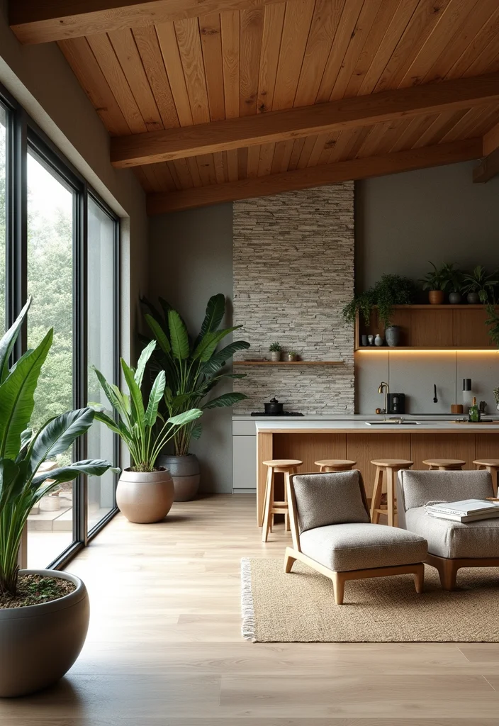 16 Kitchen and Living Room Ideas for Open Functional Layouts 5. Incorporate Natural Elements