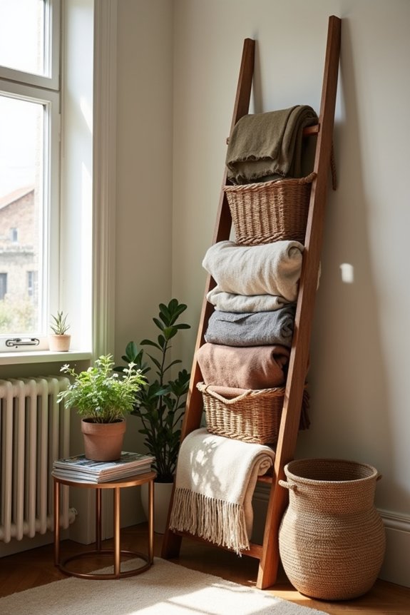 blanket ladders organize throws and magazines