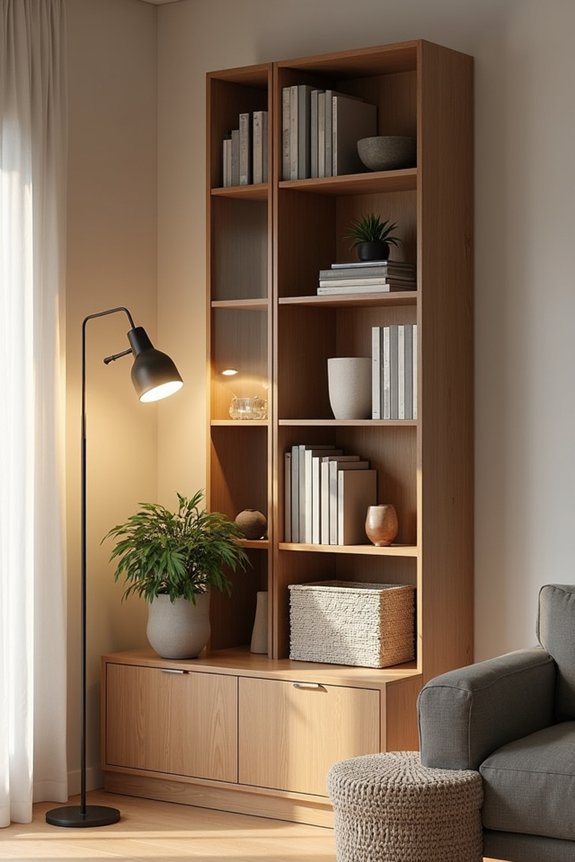 floating corner shelves maximize vertical storage