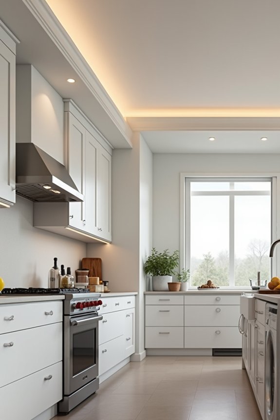 hidden space above cabinets revealing utilities