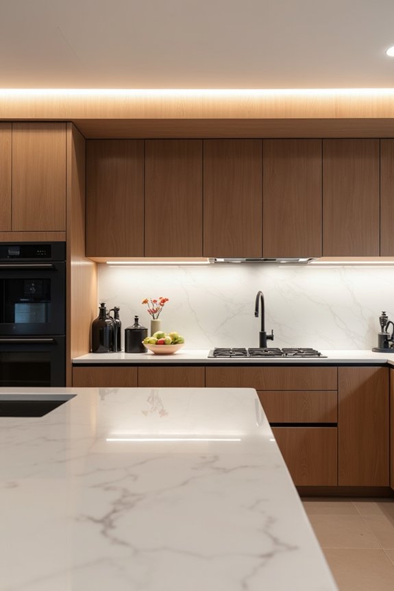 hide soffit with tall cabinetry