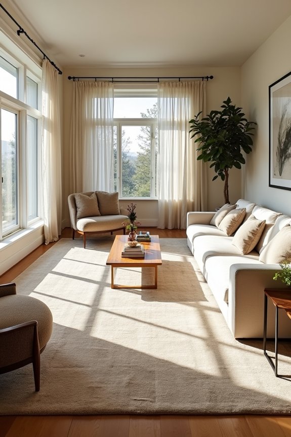 layered rugs anchor oversized spaces