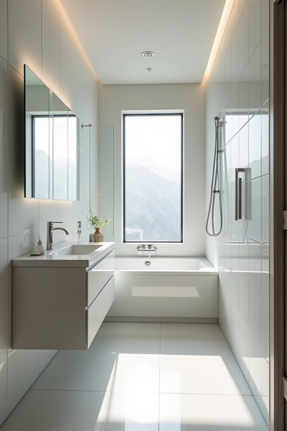 mirrors lighting and storage optimize space